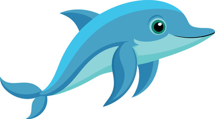 Fototapeta premium A cartoon dolphin is swimming in the ocean