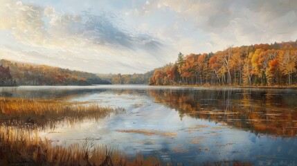 Fototapeta premium Wisconsin State Park s Autumn Lake Landscape