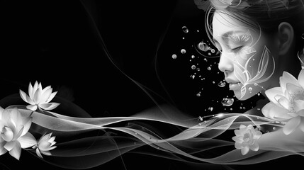 A beautiful illustration with a girl for decorative design. The image has a calm and peaceful mood