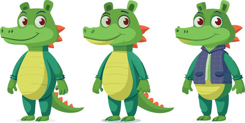 Fototapeta premium Three green cartoon crocodiles in different poses