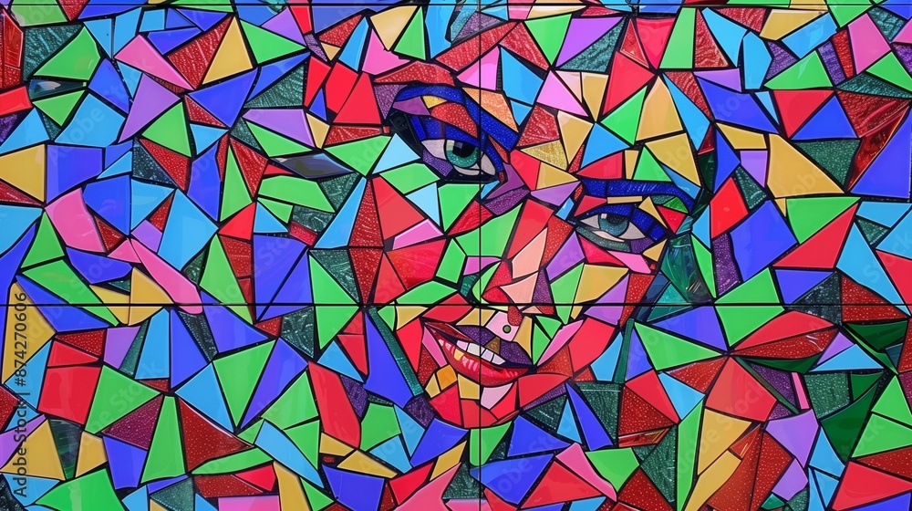 Poster a digital mosaic of a female face made of glass, symbolizing the data science-oriented programming l