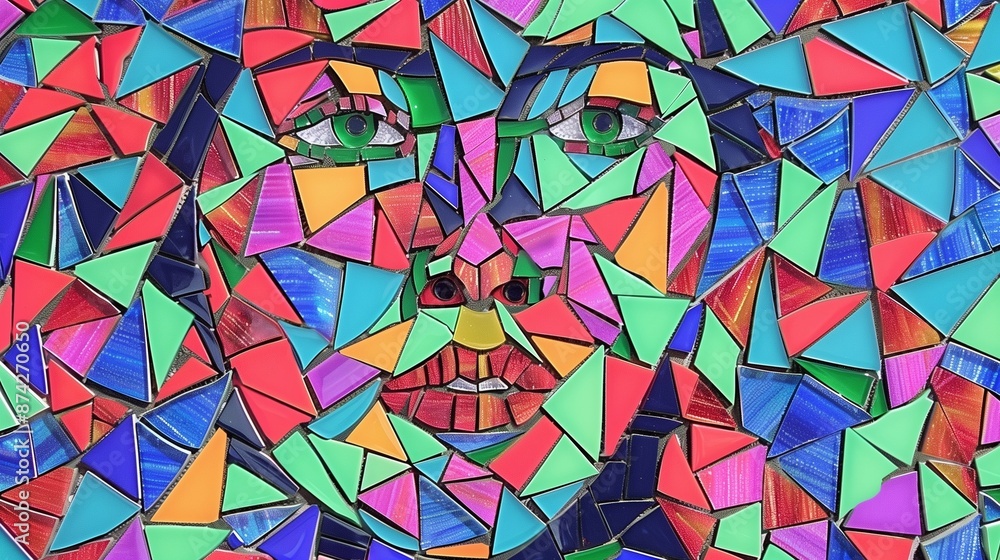 Poster abstract glass mosaic of a female face symbolizing the innovative and analytical nature of the julia