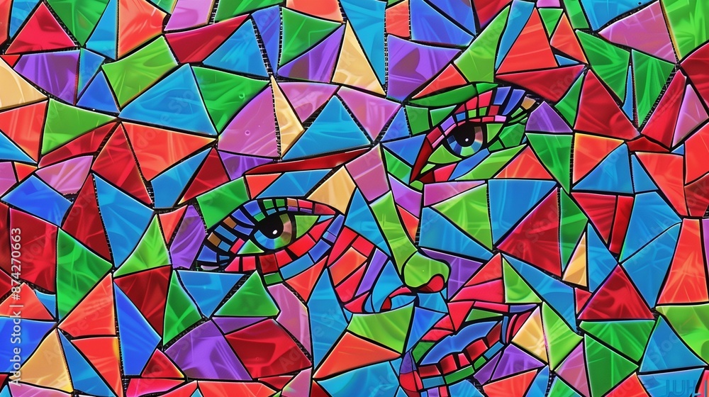 Poster a digital mosaic of a female face made of glass, symbolizing the data science-oriented programming l
