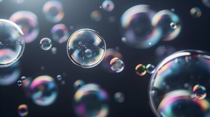 Naklejka premium Iridescent Soap Bubbles Floating in the Air - Captivating Abstract Background