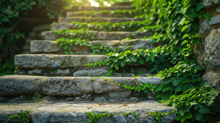 Stone Staircase with Vibrant Green Plants