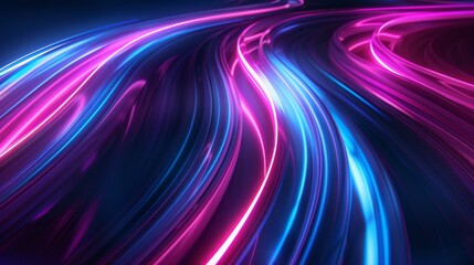 Vibrant and mesmerizing, this abstract futuristic background showcases neon pink and blue moving wave lines and bokeh lights. Wallpaper and Background