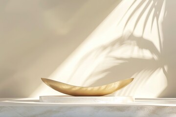 Minimalist wooden bowl on white surface with sunlight and shadow from leaves, perfect for modern home decor and design inspiration.