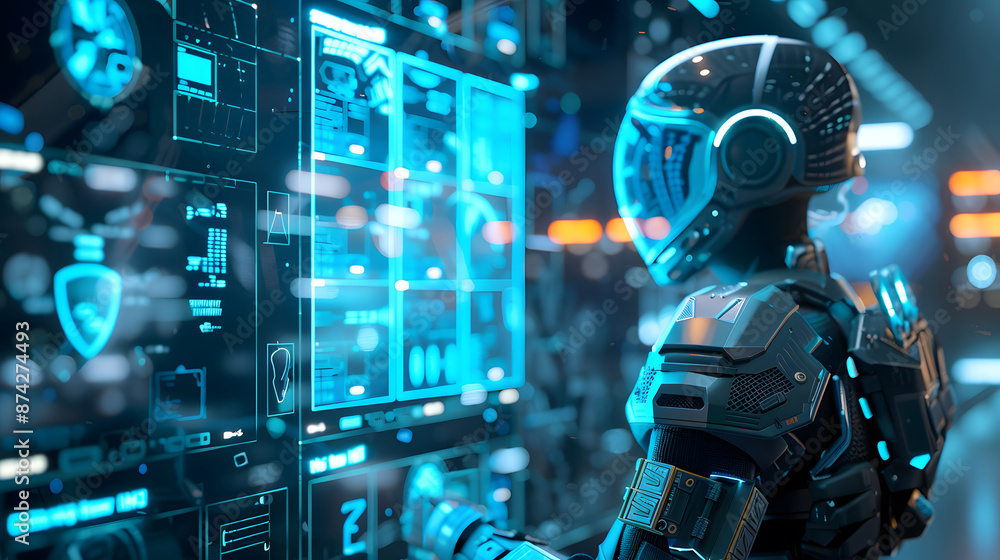 Poster security patch armor, computer security with an image showing a computer covered in armor-like patch