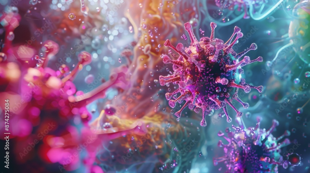 Aufkleber a colorful 3d illustration of coronavirus particles, showing the intricate structure of the virus.