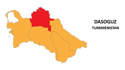 Dasoguz Map is highlighted on the Turkmenistan map with detailed State and region outlines.
