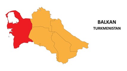 Balkan Map is highlighted on the Turkmenistan map with detailed State and region outlines.