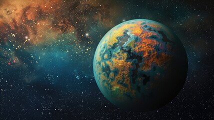 Fototapeta premium Colorful alien planet with vivid landscape in starry universe