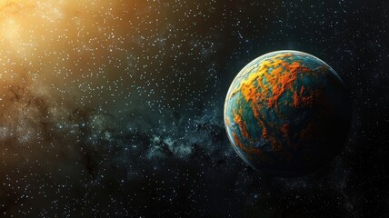 Fototapeta premium Colorful planet with lush patterns in deep space