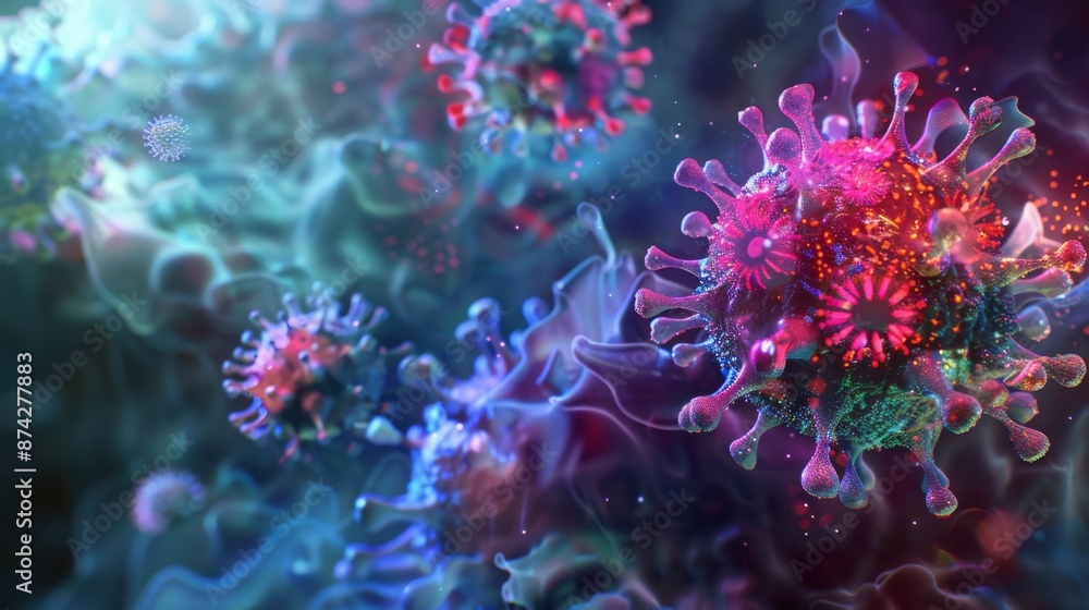 Poster a 3d render of the novel coronavirus, showing its intricate structure in detail.