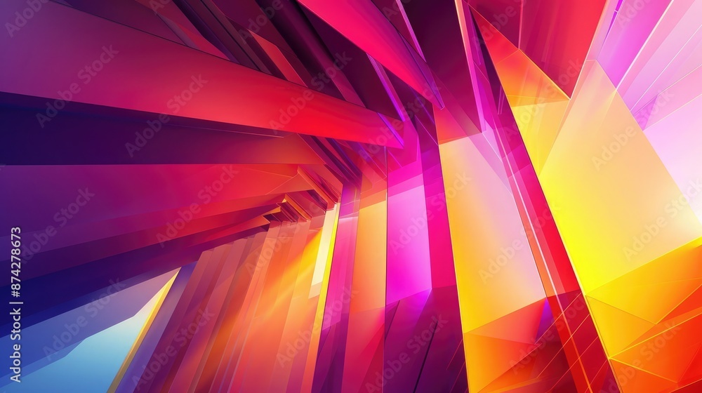 Poster a radiant display of colorful gradients and geometric shapes, forming a visually striking and harmon