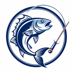 a detailed fishing rod and reel with a leaping