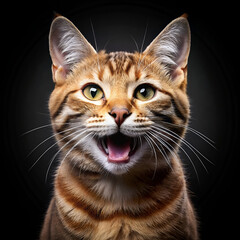 Obraz premium Close-up of a surprised ginger cat with open mouth against