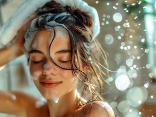 A woman relishes a relaxing shampooing session