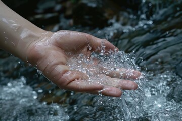 Fototapeta premium A hand is holding a stream of water