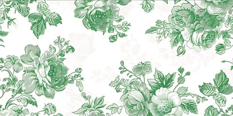 French toile floral line art pattern on a white, abstract floral background