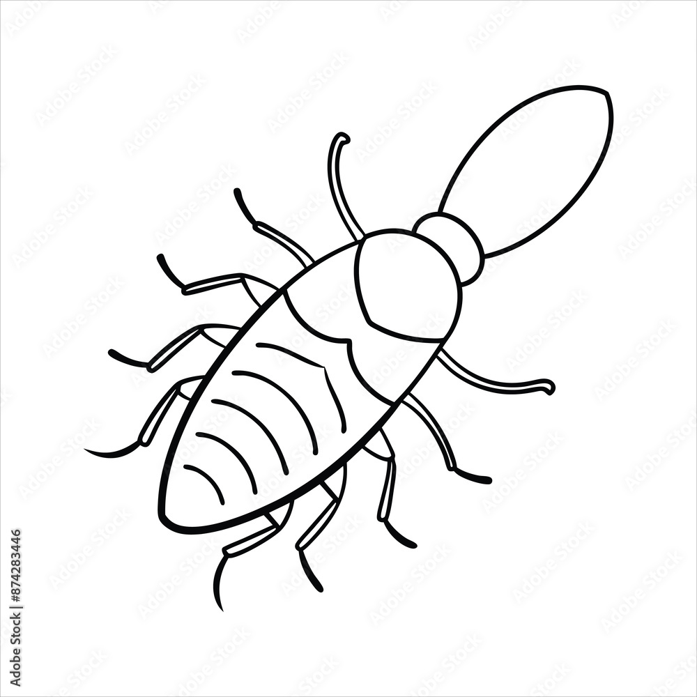 Wall mural cartoon dead cockroach vector line art