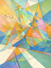 Colorful Abstract Drawing of Light Rays Through Stained Glass with Pastel Background