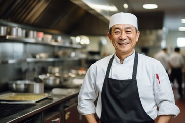 Portrait of a smiling middle aged male chef in kitchen