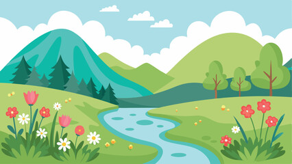 Obraz premium A beautiful landscape with a river running through it