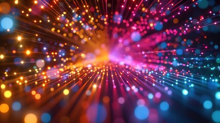 Fototapeta premium Abstract background with colorful glowing particles radiating from the center. The vibrant colors create a dynamic and energetic visual.