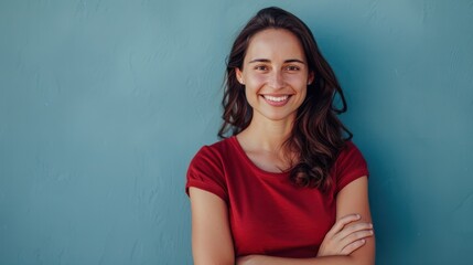 Fototapeta premium The cheerful woman in red