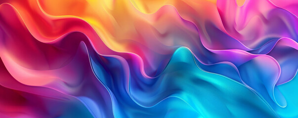 Obraz premium A colorful and dynamic rainbow gradient wavy abstract background, with smooth, flowing lines that transition seamlessly between vibrant hues, creating a lively and energetic effect.