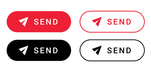 Set Of Red, Black Send Button on White Background