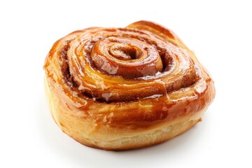 Fototapeta premium Sweet cinnamon bun roll swirl isolated over the white background cinnamon