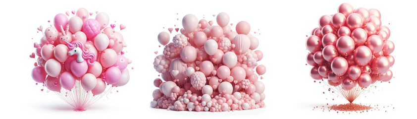 Pink Balloons PNG 3D Render on Transparent Background