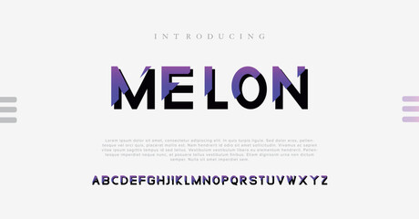 Melon Modern abstract elegant alphabet font. Minimal technology typography, Creative urban sport fashion futuristic font and with numbers. vector illustration