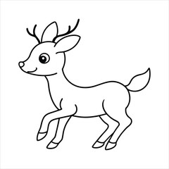 Cartoon funny little deer running  sitting line art