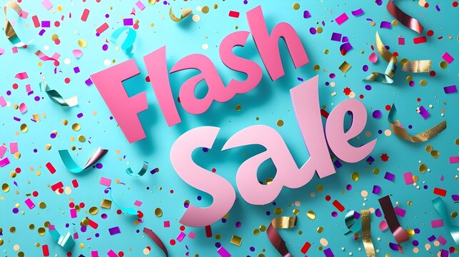 Bold Flash Sale Typography with Celebratory Confetti Background