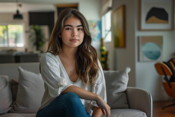 Obraz premium Portrait of a young woman in modern home