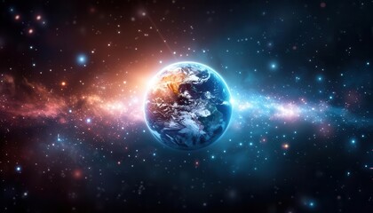 Obraz premium A cosmic display of Earth surrounded by glittering stars and swirling galaxies