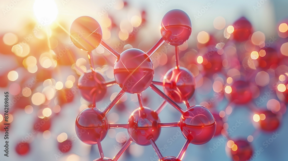 Poster close-up of red molecular structure with sunlight and bokeh