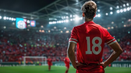 Back of red European soccer player shirt 18