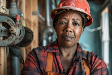 Portrait of a middle aged female African American plumber