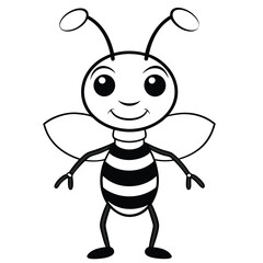 an ant or bee with a black and white background.