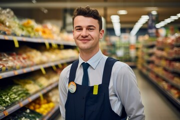 Obraz premium Portrait of a young male supermarket manager
