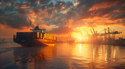 oil tanker at sunset