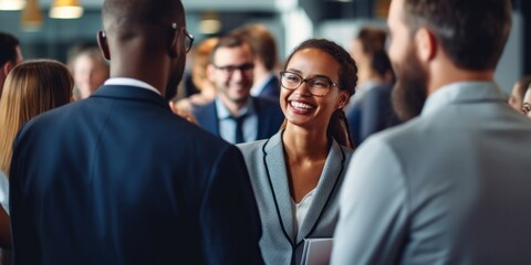 Obraz premium Different business people communicate in conferences, seminars. Different nationalities meet in the office and talk together at the office.