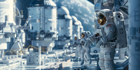 Fototapeta premium Futuristic Space Station with Astronauts | Advanced Space Exploration Technology