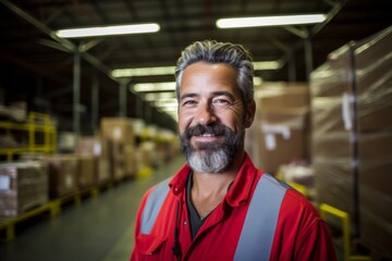 Fototapeta premium Portrait of a smiling middle aged male warehouse worker