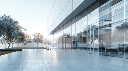 Render a modern, glass-fronted building with clean lines.