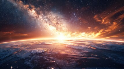 Fototapeta premium Render a stunning view of the Milky Way galaxy from a distant planet. 